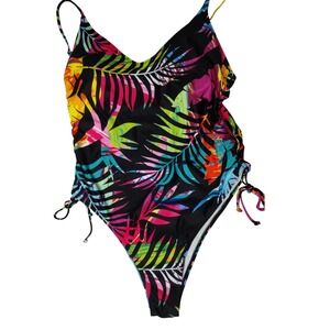 Tropical One-Piece Swimsuit with Adjustable Straps Women's Size L